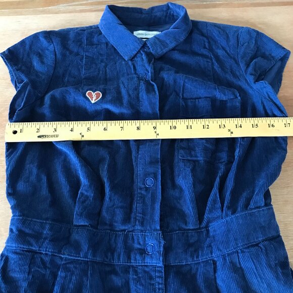 Urban Outfitters Corduroy Romper Women M Blue Snap Button Pockets Short Sleeve - Picture 7 of 14